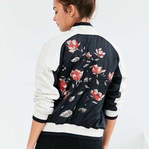 silence + noise Stays On Tour Navy Satin Bomber